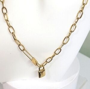 18kgp Gold Paperclip Chain with  Lock And Safety Pin